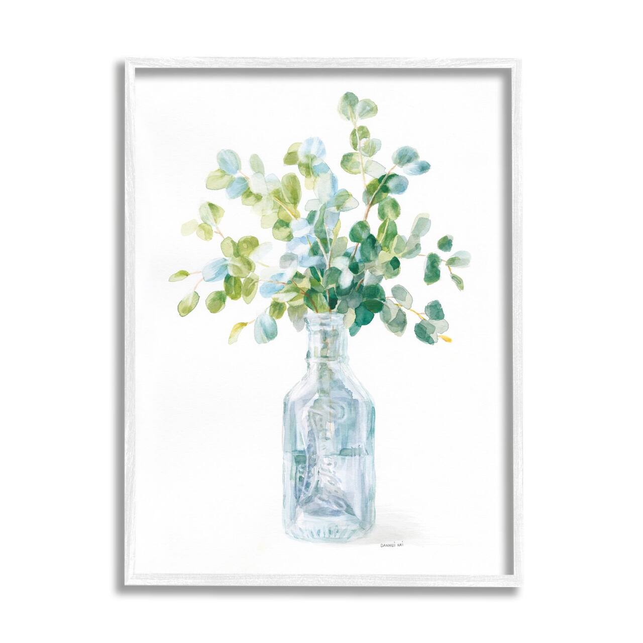 Stupell Industries Flower Jar Still Life Green Blue Painting Framed Wall Art